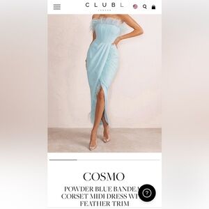 Club L London- Powder Blue Bandeau Corset Midi Dress With Feather Trim